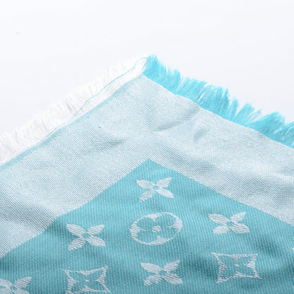 Louis Vuitton Wool Silk Monogram Stole Blue Lagon 4 of 7