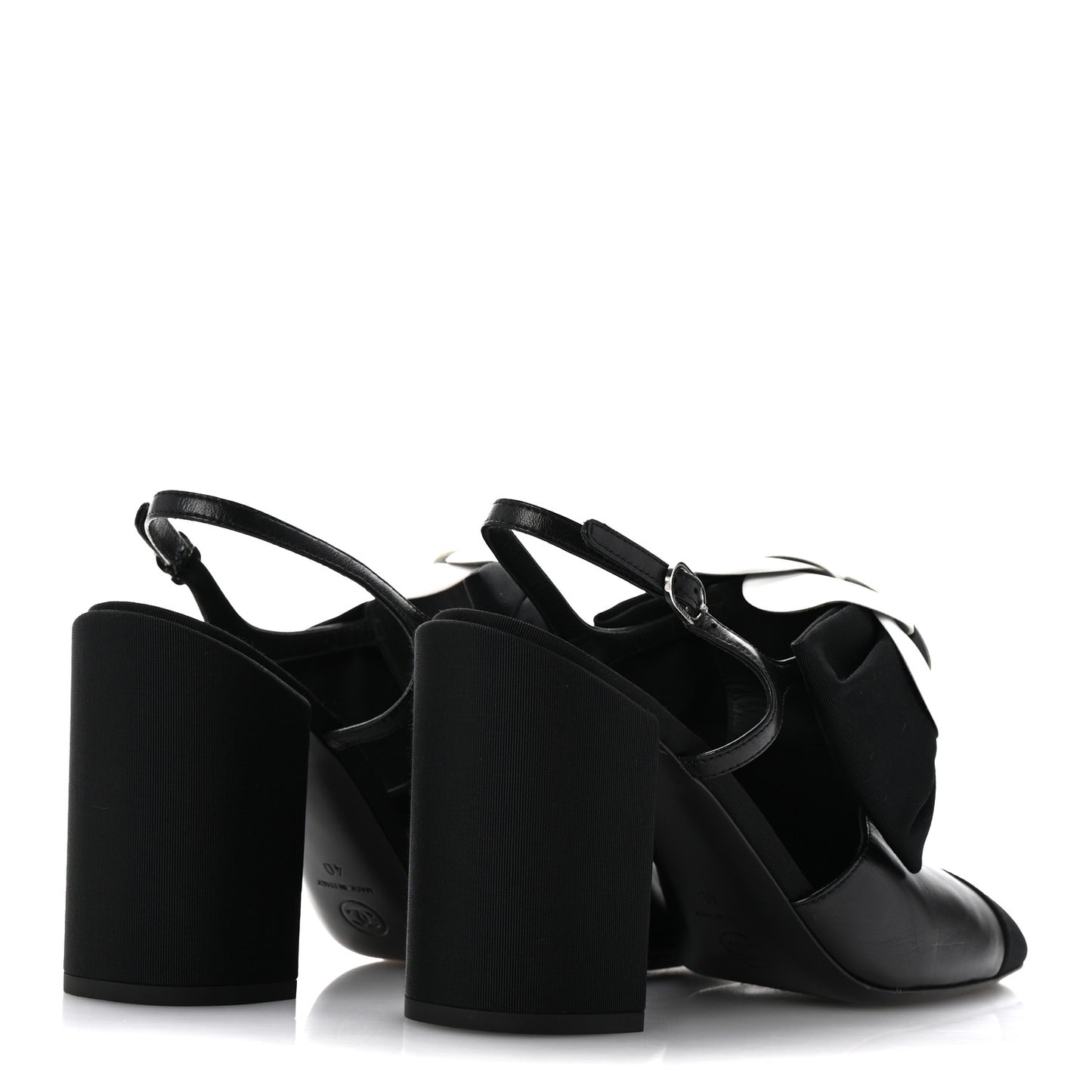 Lambskin Grosgrain Cap Toe Camellia Bow Slingback Pumps 40 Black