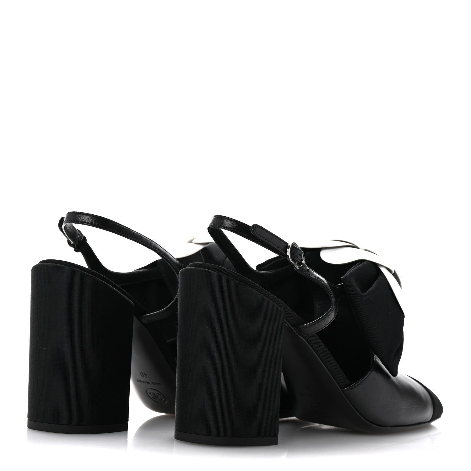 Chanel Lambskin Grosgrain Cap Toe Camellia Bow Slingback Pumps 40 Black 5 of 11