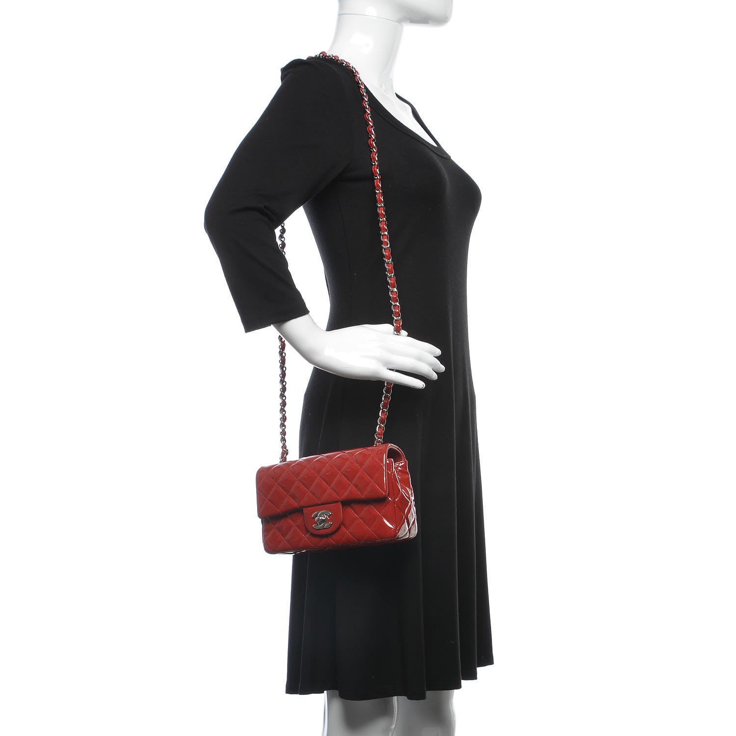 Chanel Patent Calfskin Quilted Mini Rectangular Flap Red 2 of 9