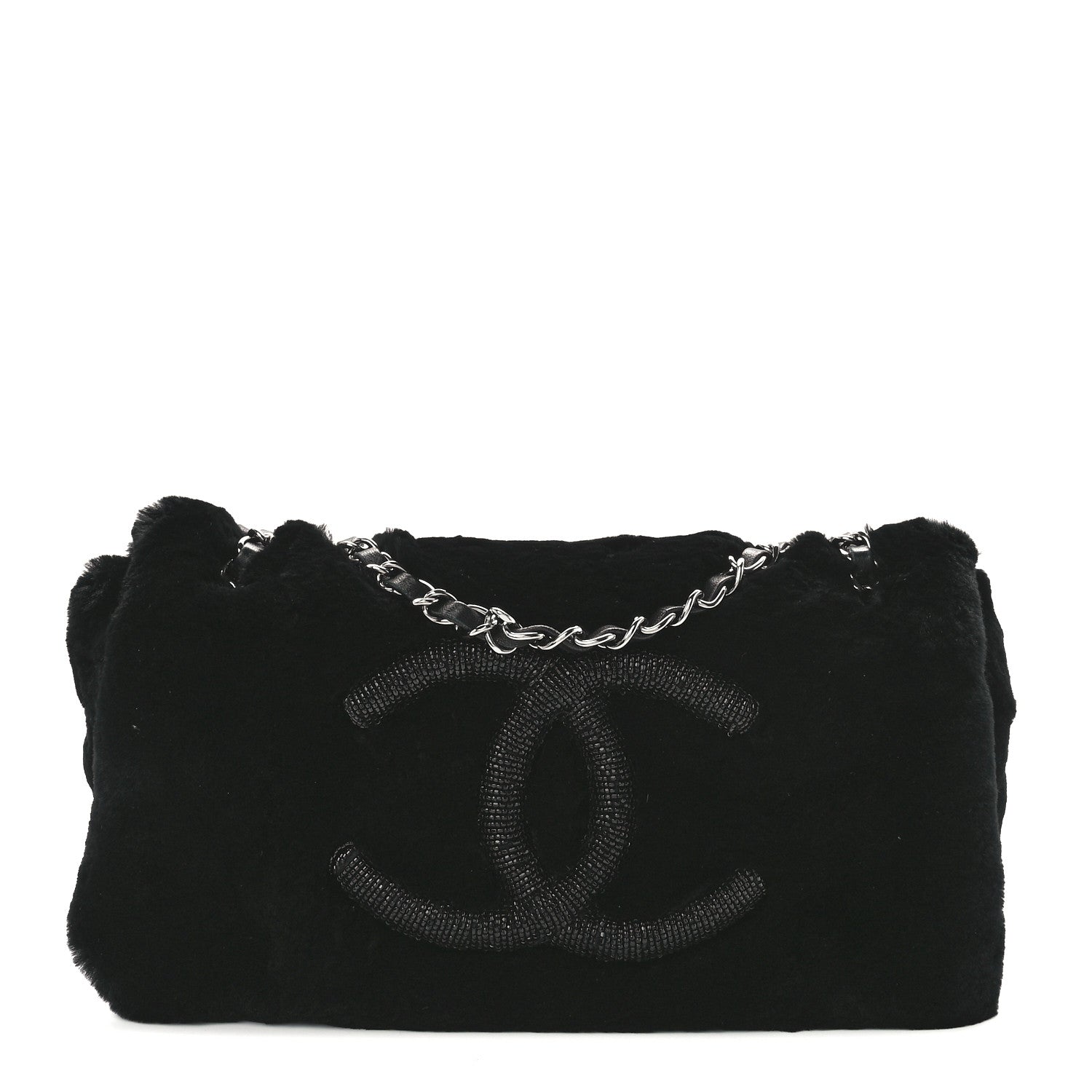 Chanel Rabbit Fur Beaded CC Flap Bag Black 1 of 12