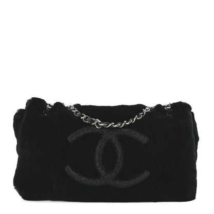 Chanel Rabbit Fur Beaded CC Flap Bag Black 1 of 12