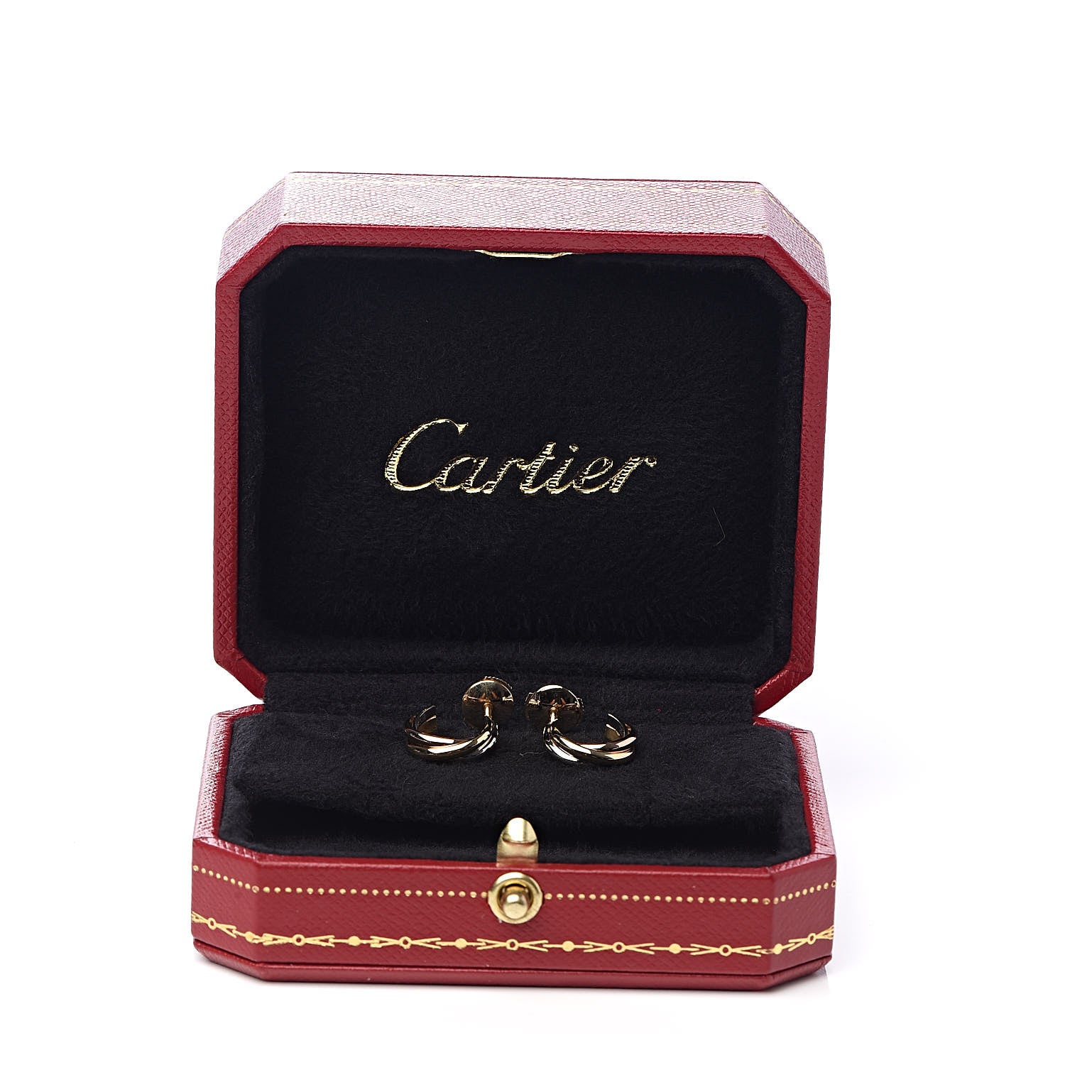 Cartier 18K Pink Yellow White Gold Small Trinity Hoop Earrings 6 of 6