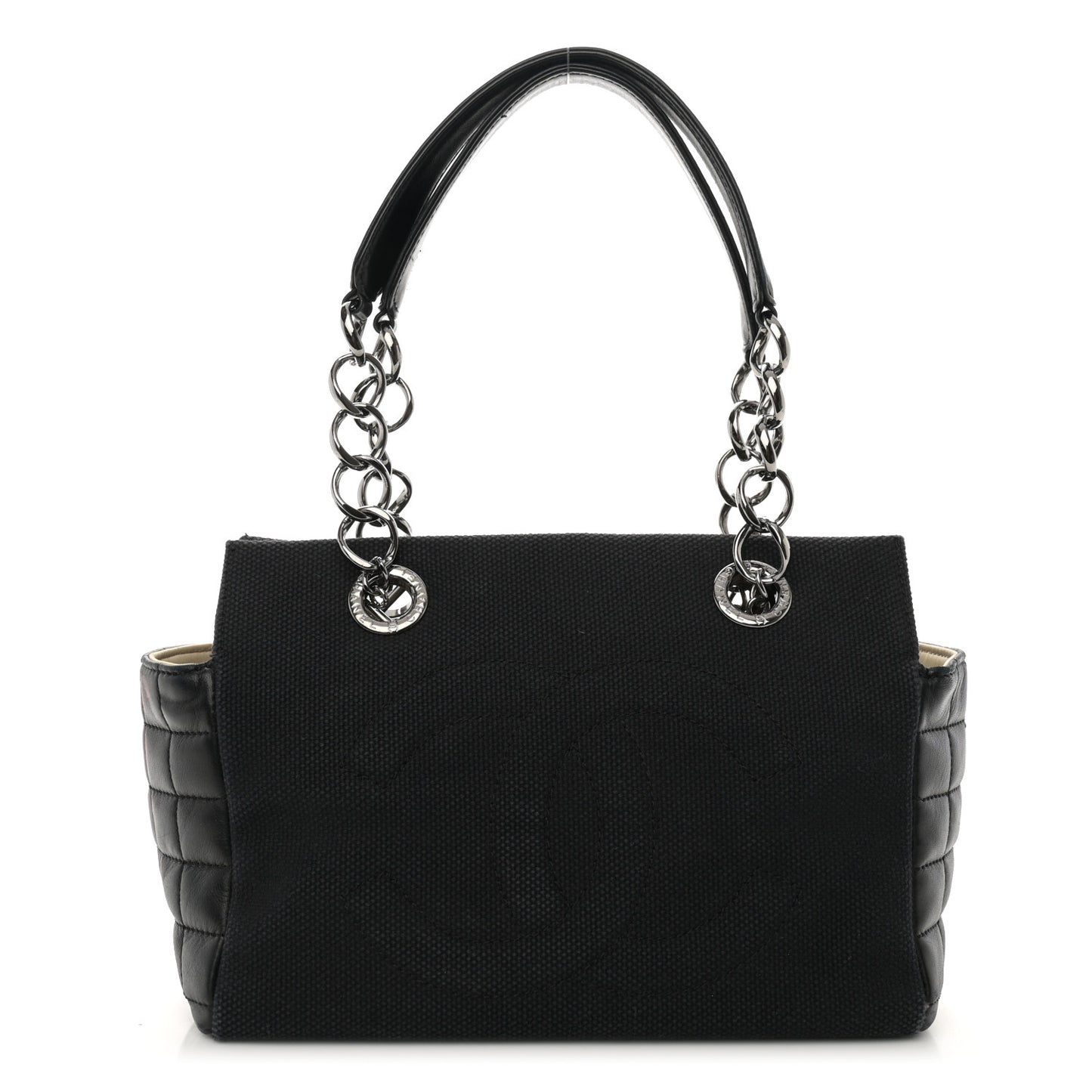 Lambskin Canvas Chocolate Bar CC Shopping Tote Black