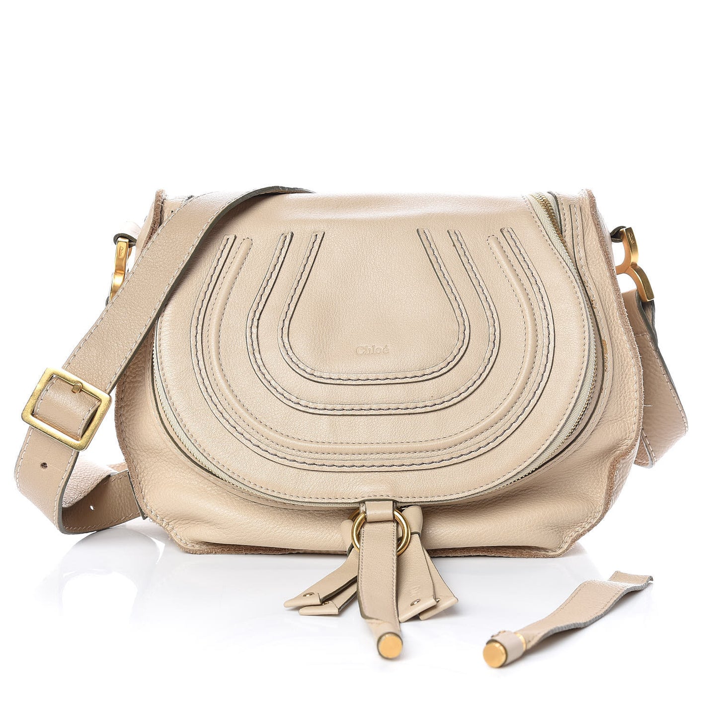 Calfskin Medium Marcie Round Zip Crossbody Bag Angora Beige