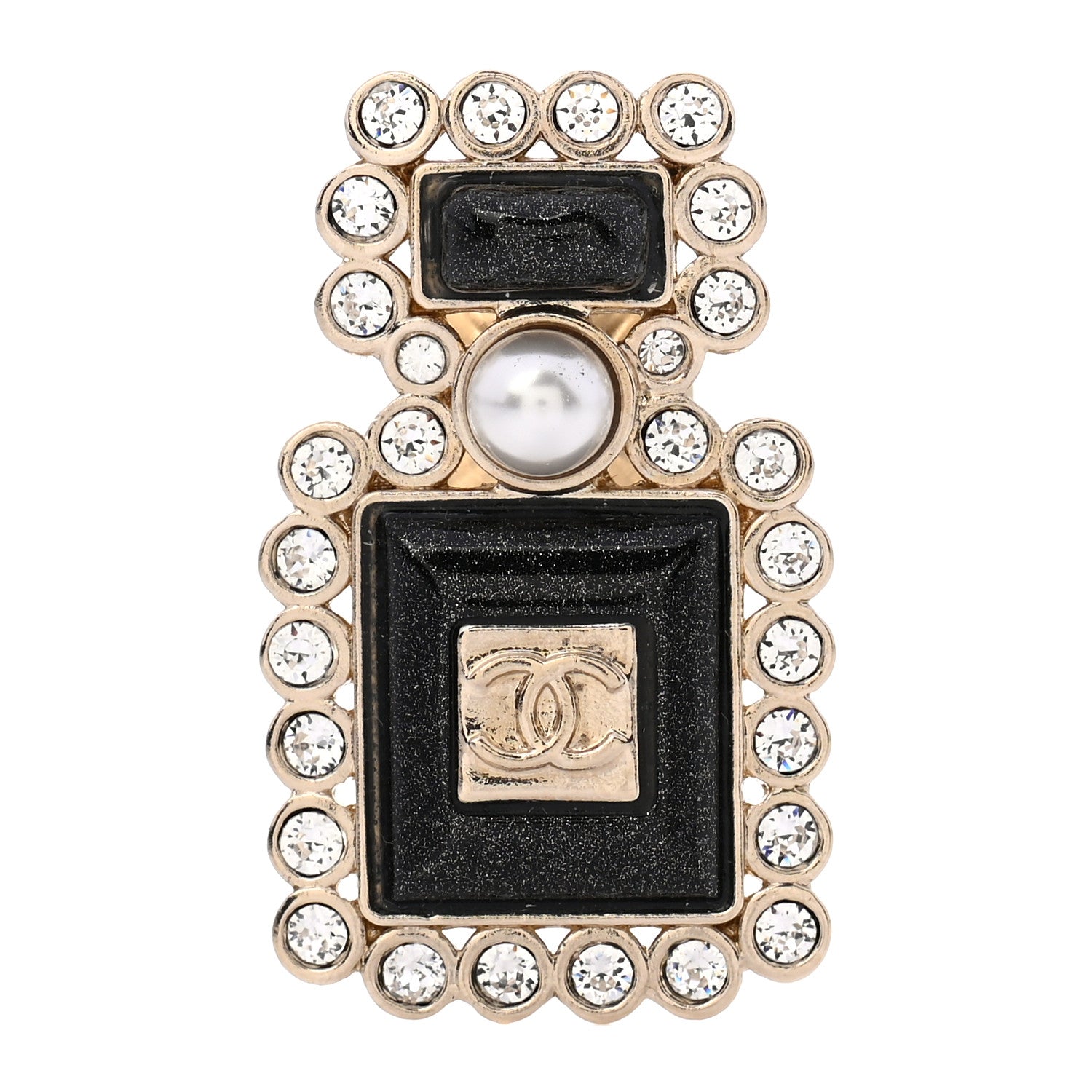 Chanel Resin Crystal Pearl Perfume Bottle CC Brooch Black Gold 1 of 5