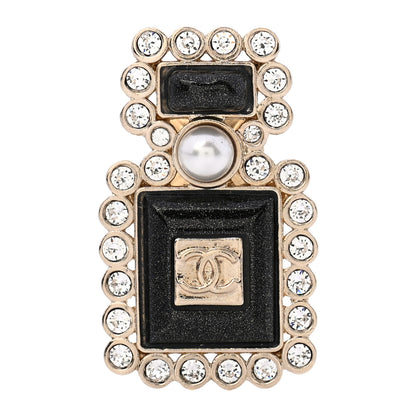 Chanel Resin Crystal Pearl Perfume Bottle CC Brooch Black Gold 1 of 5