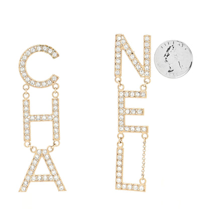 Chanel Crystal Cha-Nel Logo Drop Earrings Gold 2 of 4