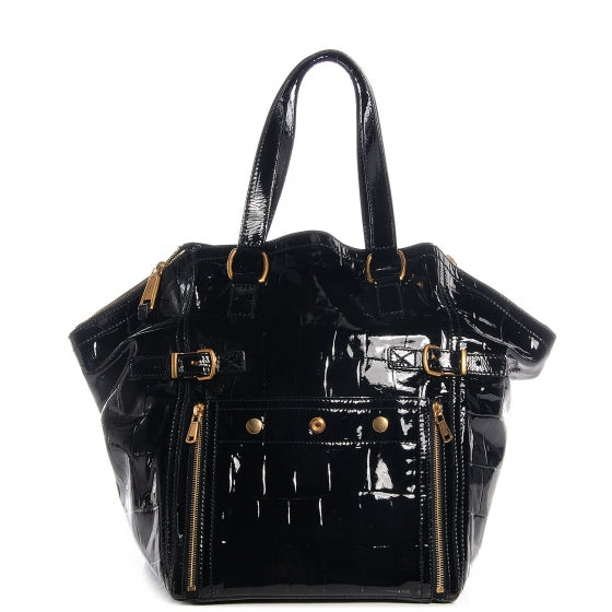Patent Crocodile Embossed Medium Downtown Tote Black