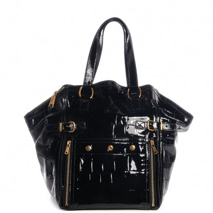 Saint Laurent Patent Crocodile Embossed Medium Downtown Tote Black 1 of 8