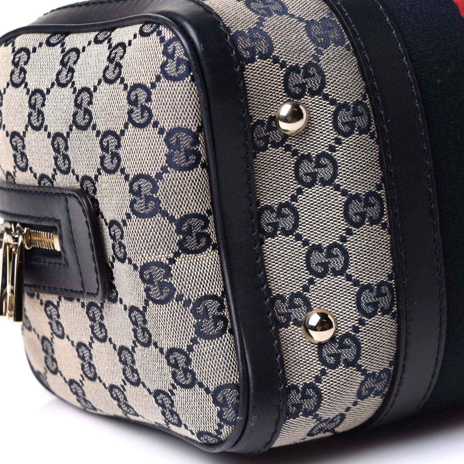 Gucci Monogram Vintage Web Small Boston Navy 9 of 11