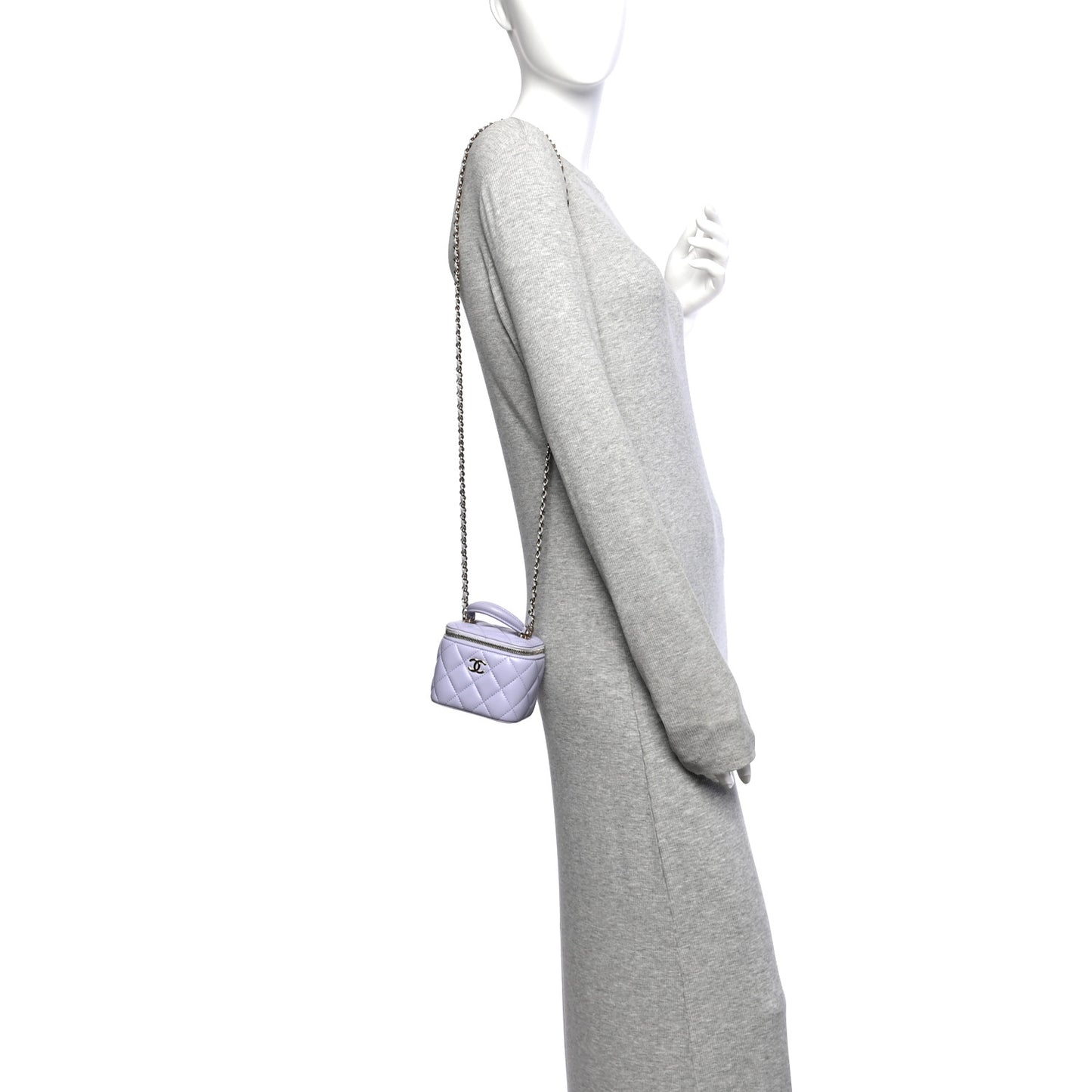 Lambskin Quilted Top Handle Mini Vanity Case With Chain Lilac