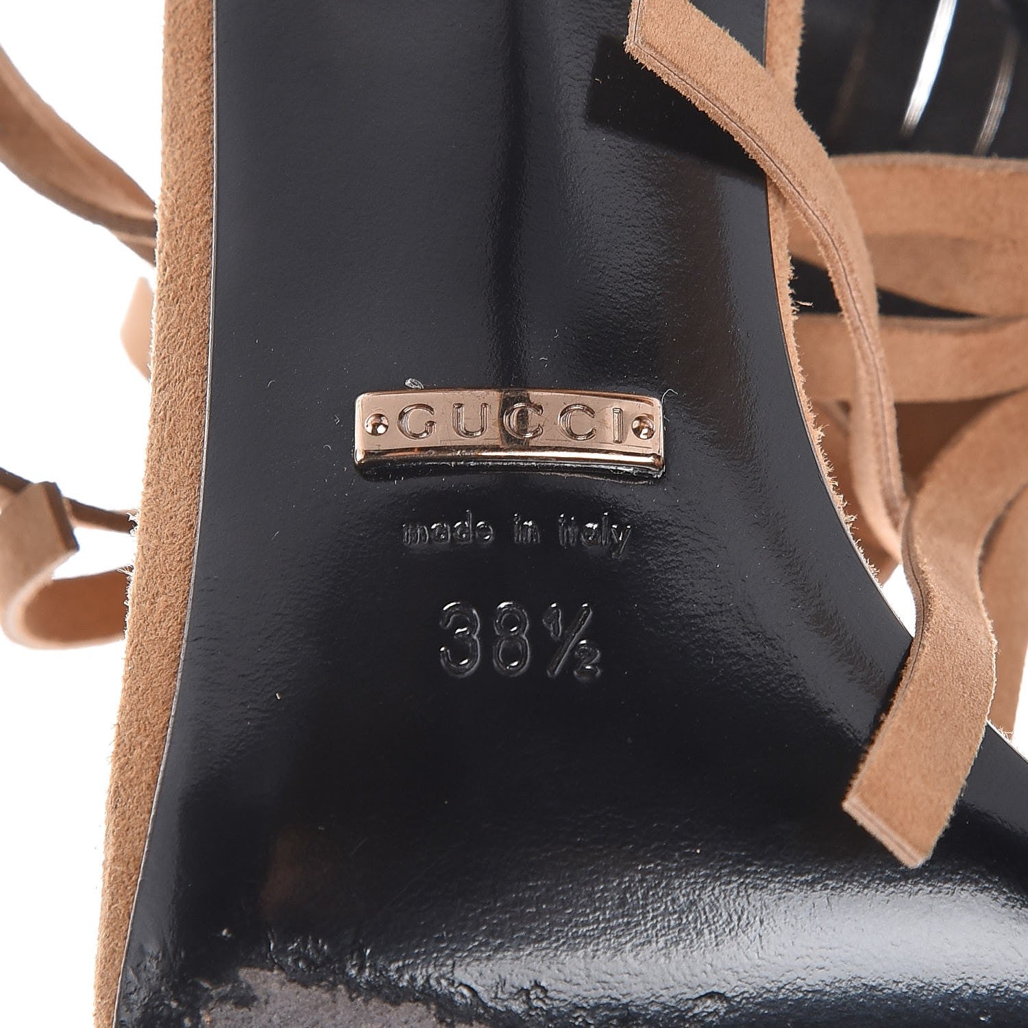Gucci Suede Fringe Becky High Heel Sandals 38.5 Sand 7 of 11