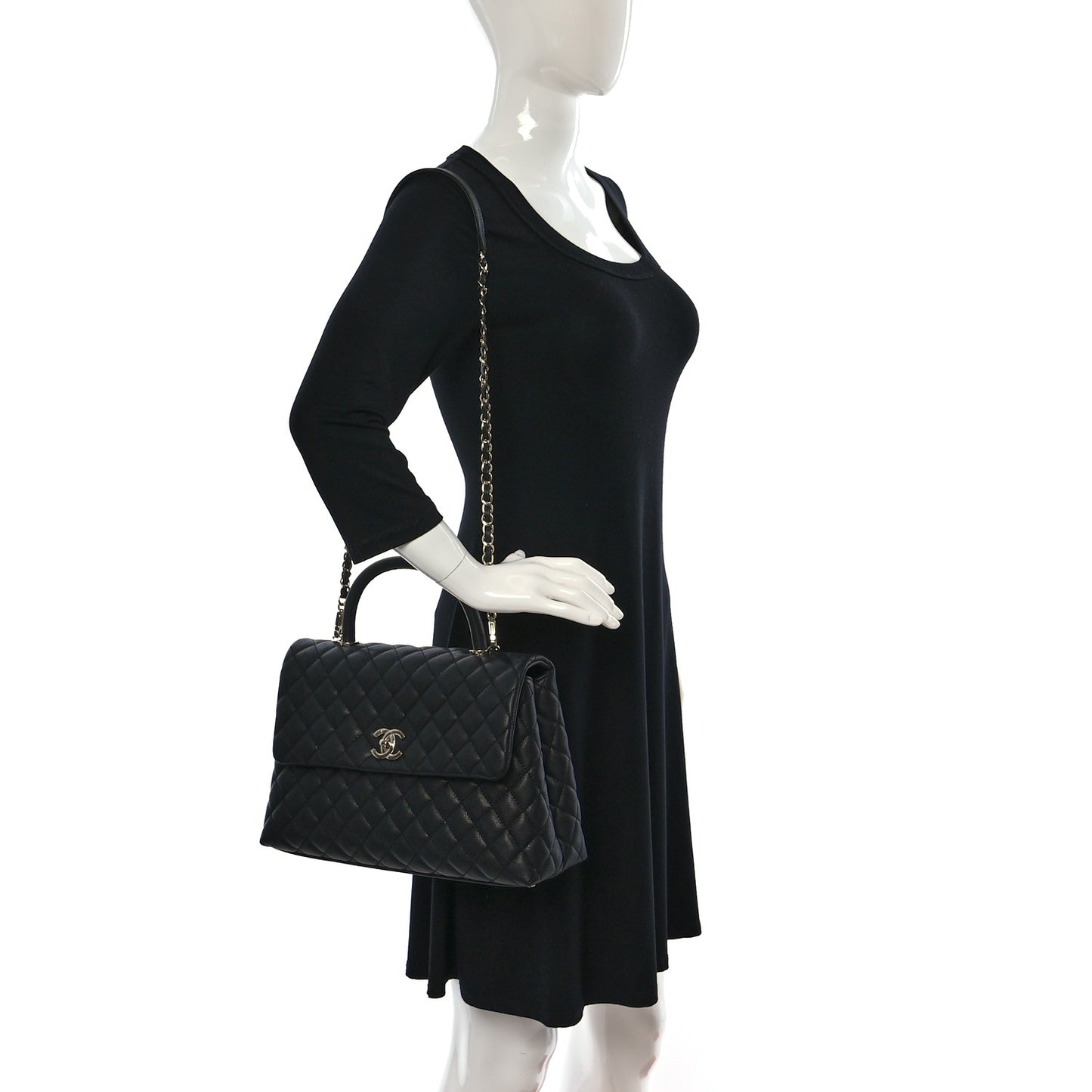 Caviar Quilted Medium Coco Handle Flap Black