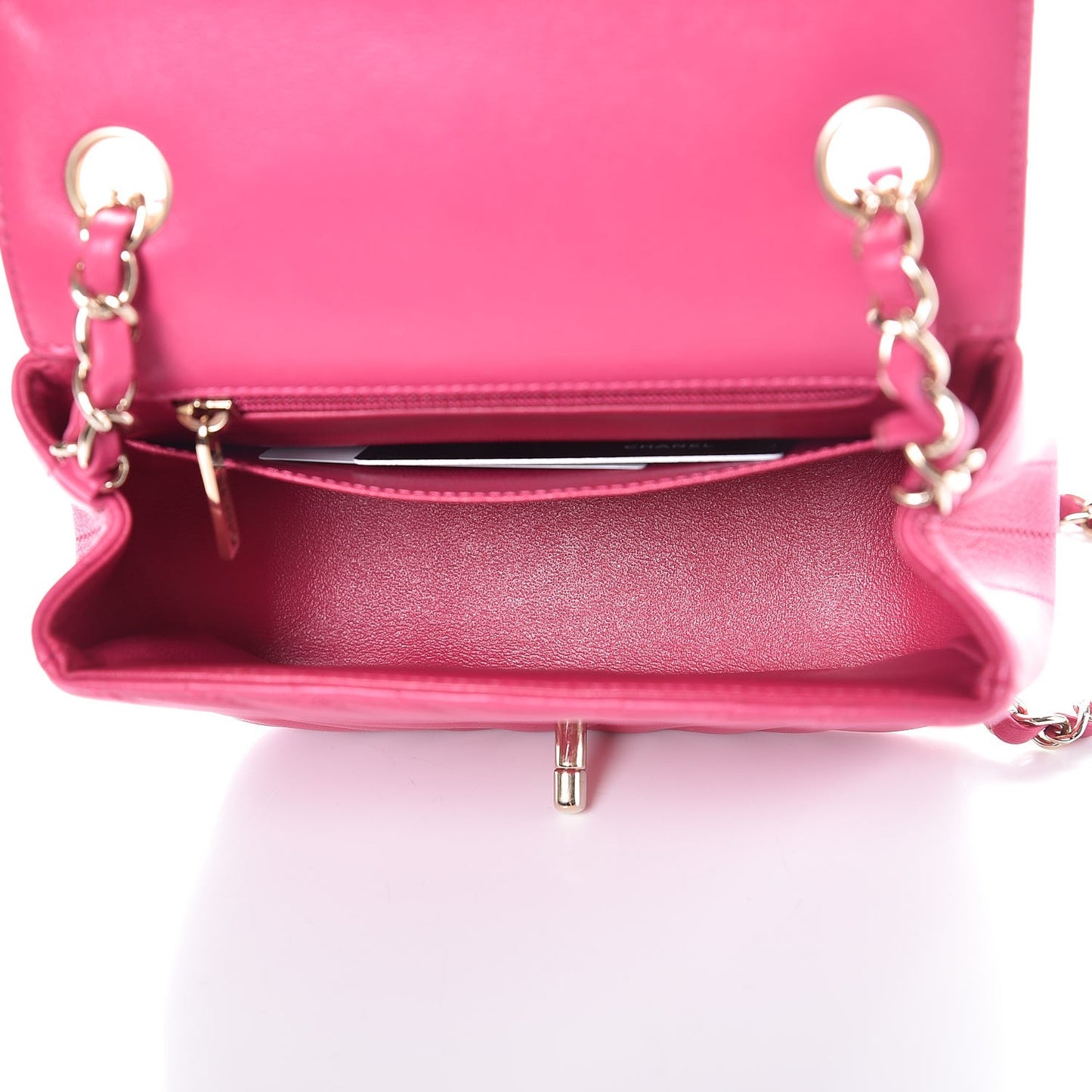 Lambskin Chevron Quilted Mini Square Flap Fuchsia