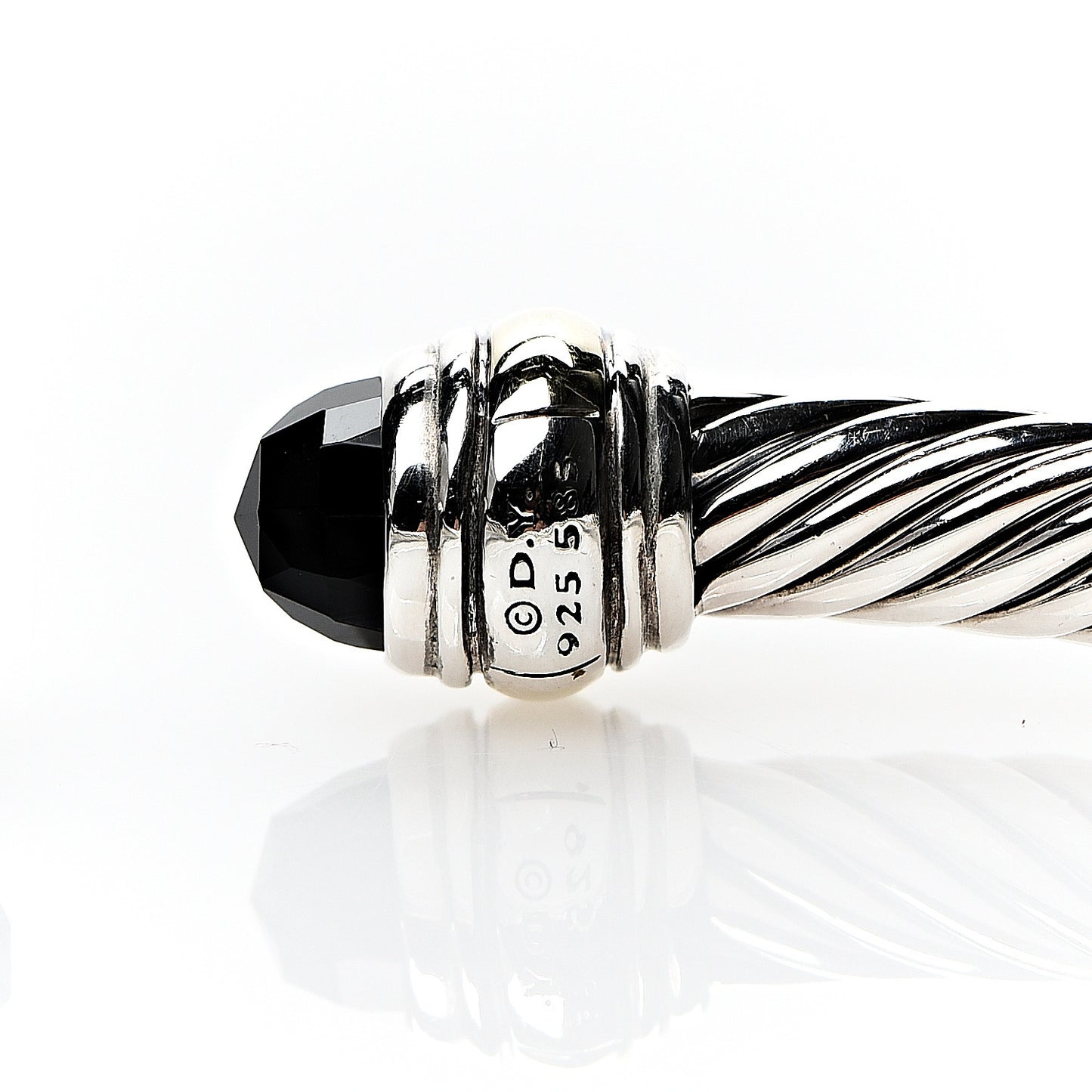 Sterling Silver 14K Yellow Gold Black Onyx 5mm Cable Classics Bracelet