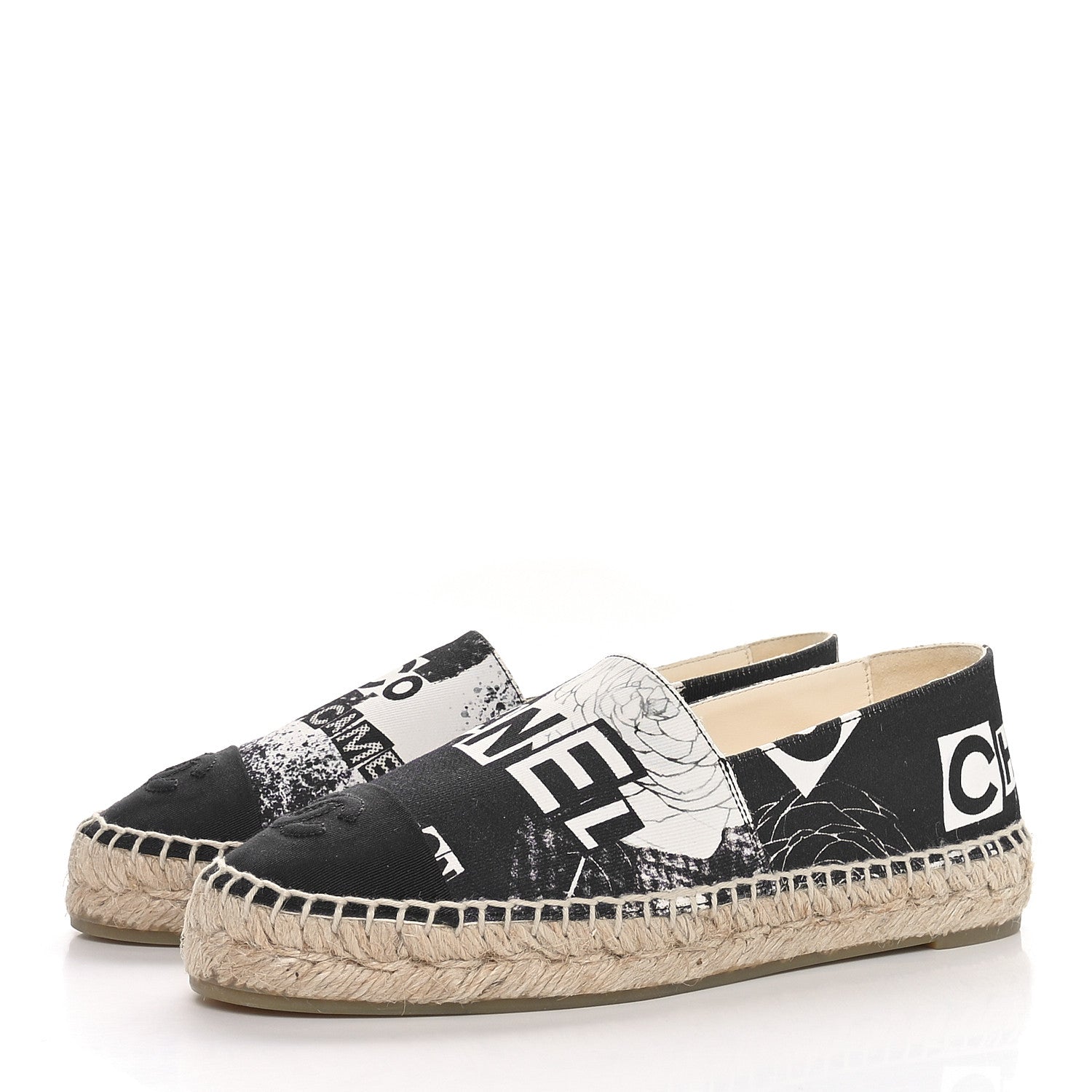 Chanel Printed Canvas Grosgrain 31 Rue Cambon Espadrilles 36 Black White 3 of 9