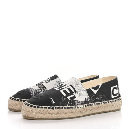 Chanel Printed Canvas Grosgrain 31 Rue Cambon Espadrilles 36 Black White 3 of 9