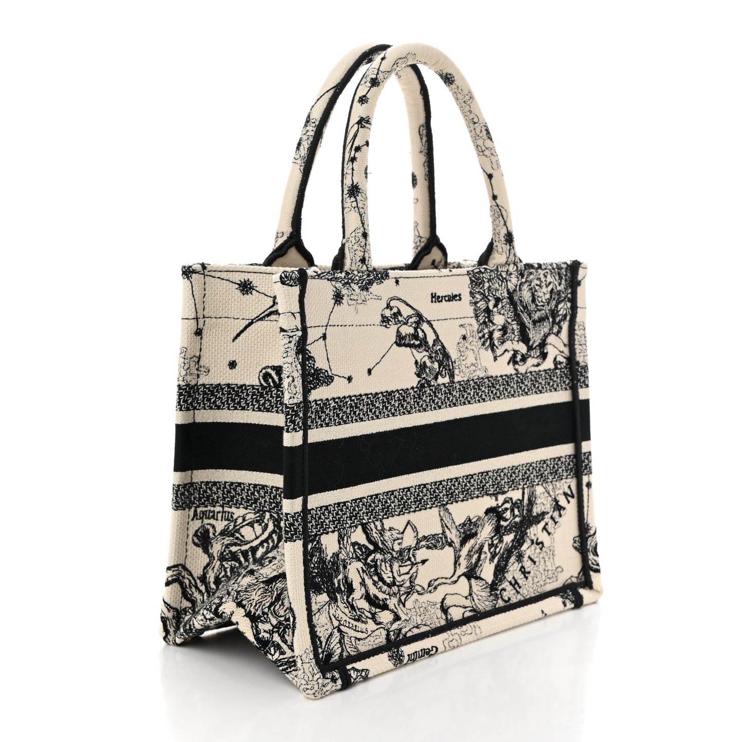 Canvas Embroidered Small Zodiac Toile De Jouy Book Tote Latte