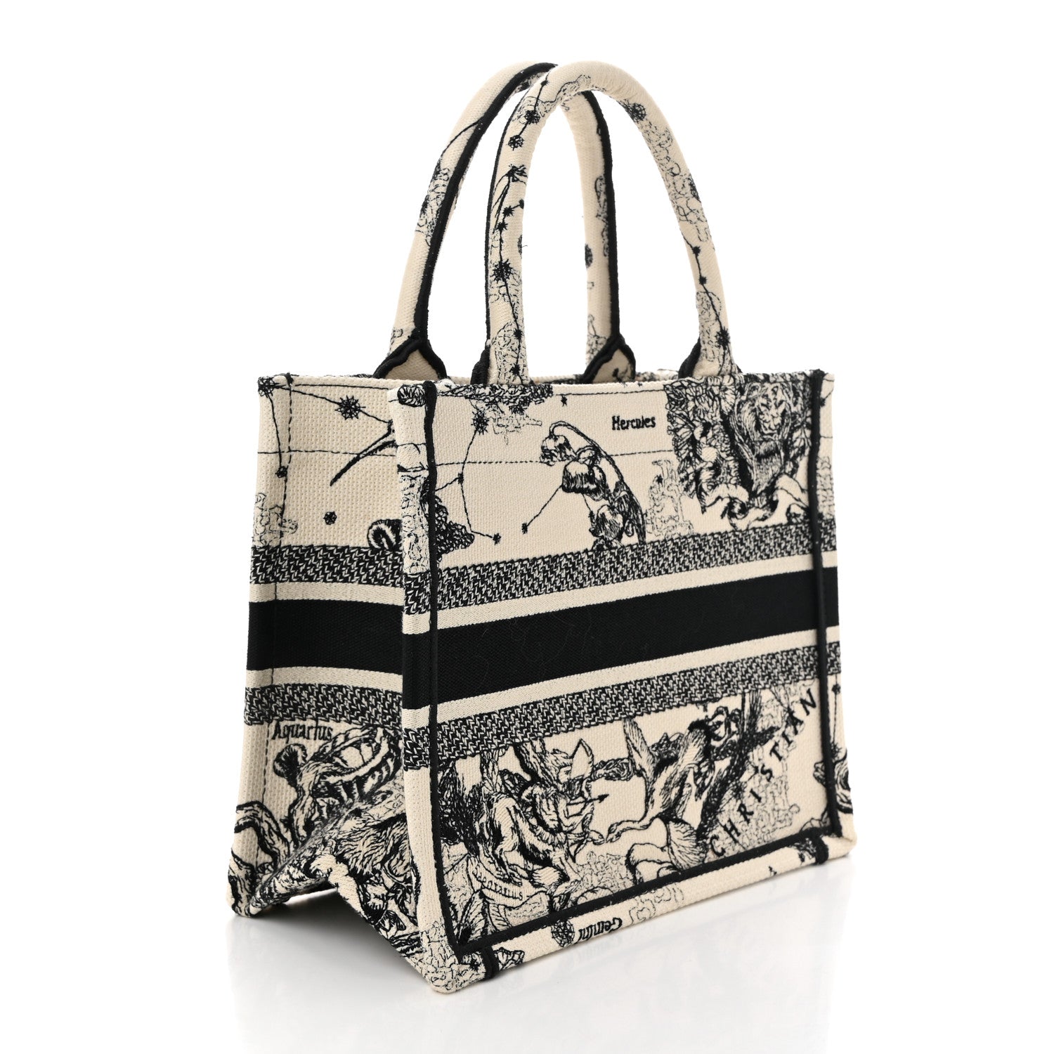 Christian Dior Canvas Embroidered Small Zodiac Toile De Jouy Book Tote Latte 3 of 12