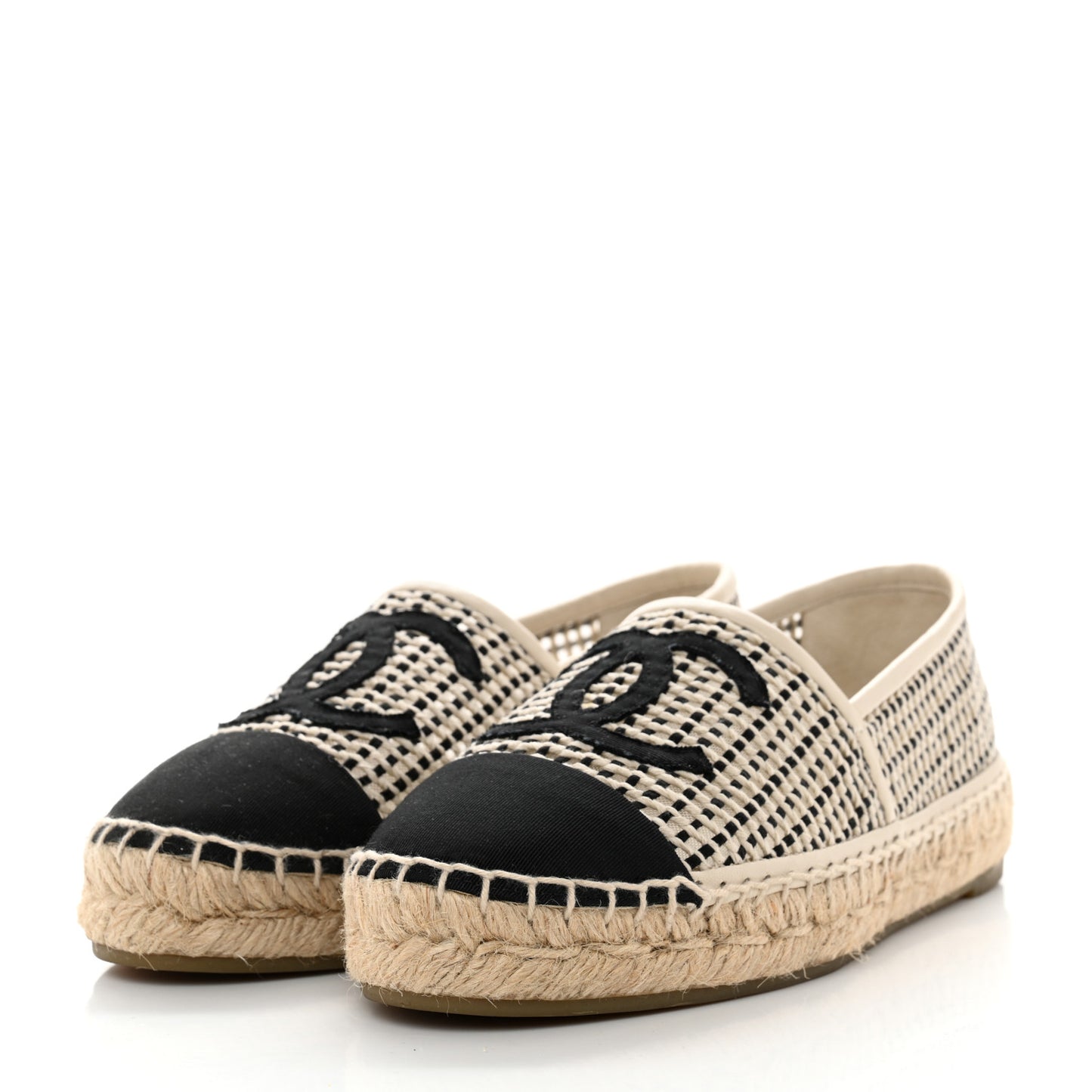Mesh Grosgrain CC Espadrilles 36 Beige Black