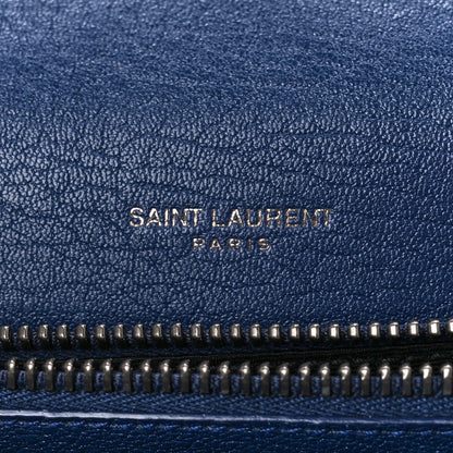 Saint Laurent Sheepskin Matelasse Chevron Monogram Medium College Bag Blue Charron 6 of 12