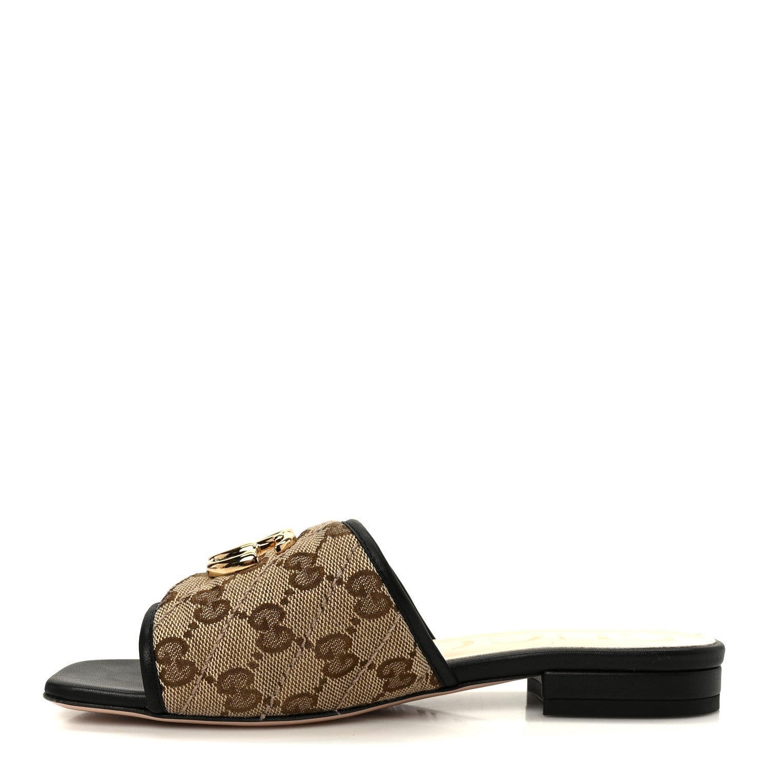 Gucci Monogram Matelasse Diagonal GG Marmont Flat Slide Sandals 35 Beige Ebony Black 1 of 10