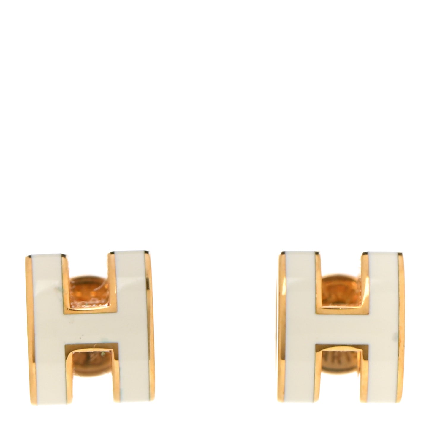 Gold Lacquered Mini Pop H Earrings White