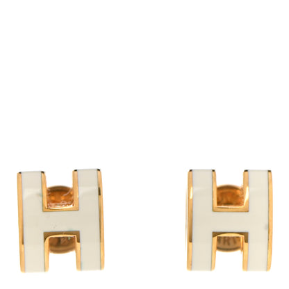 Hermes Gold Lacquered Mini Pop H Earrings White 1 of 6