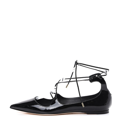 Jimmy Choo Patent Lace Up Vita Flats 40 Black 1 of 10