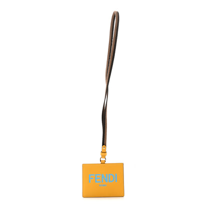 Fendi Vitello King Tamponato Logo Embossed Badge Lanyard Card Case Mimosa 1 of 3