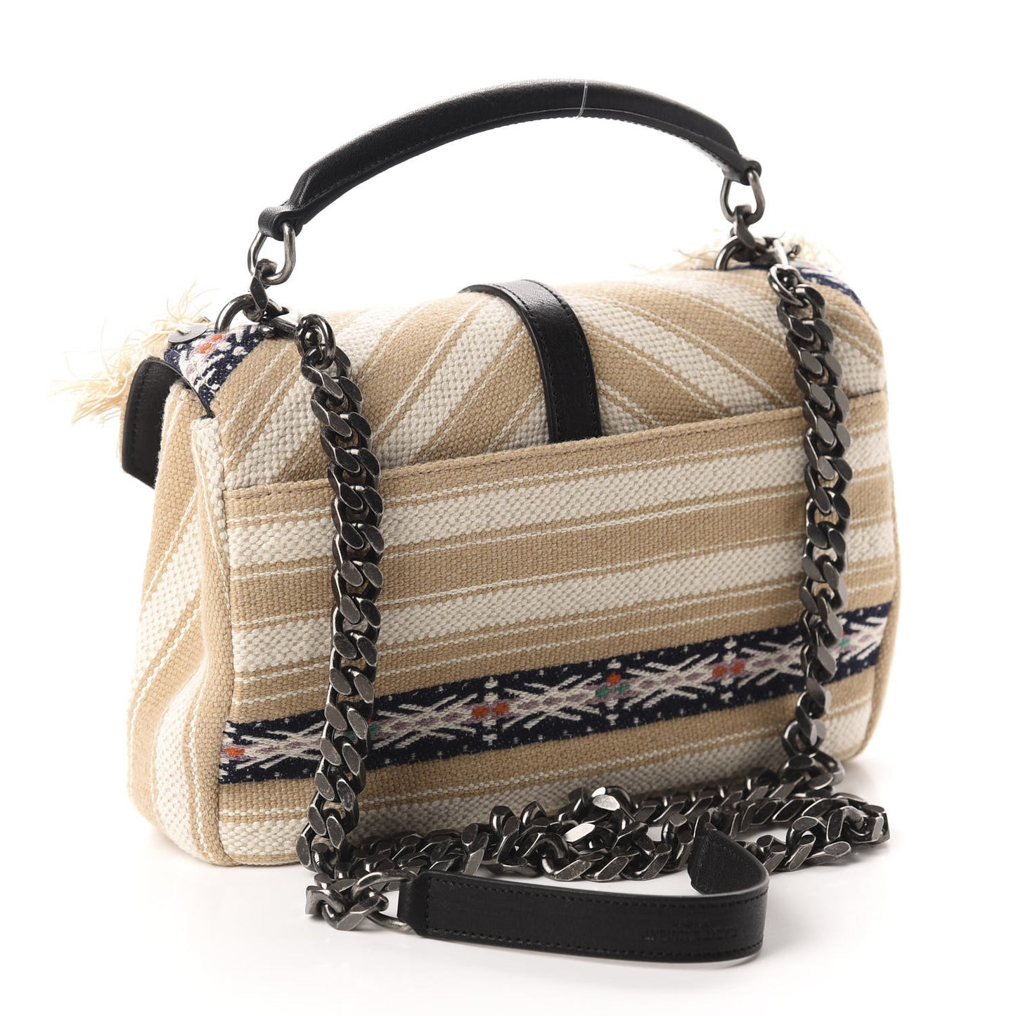 Berber Chevron Tassel Monogram Medium College Bag Black White