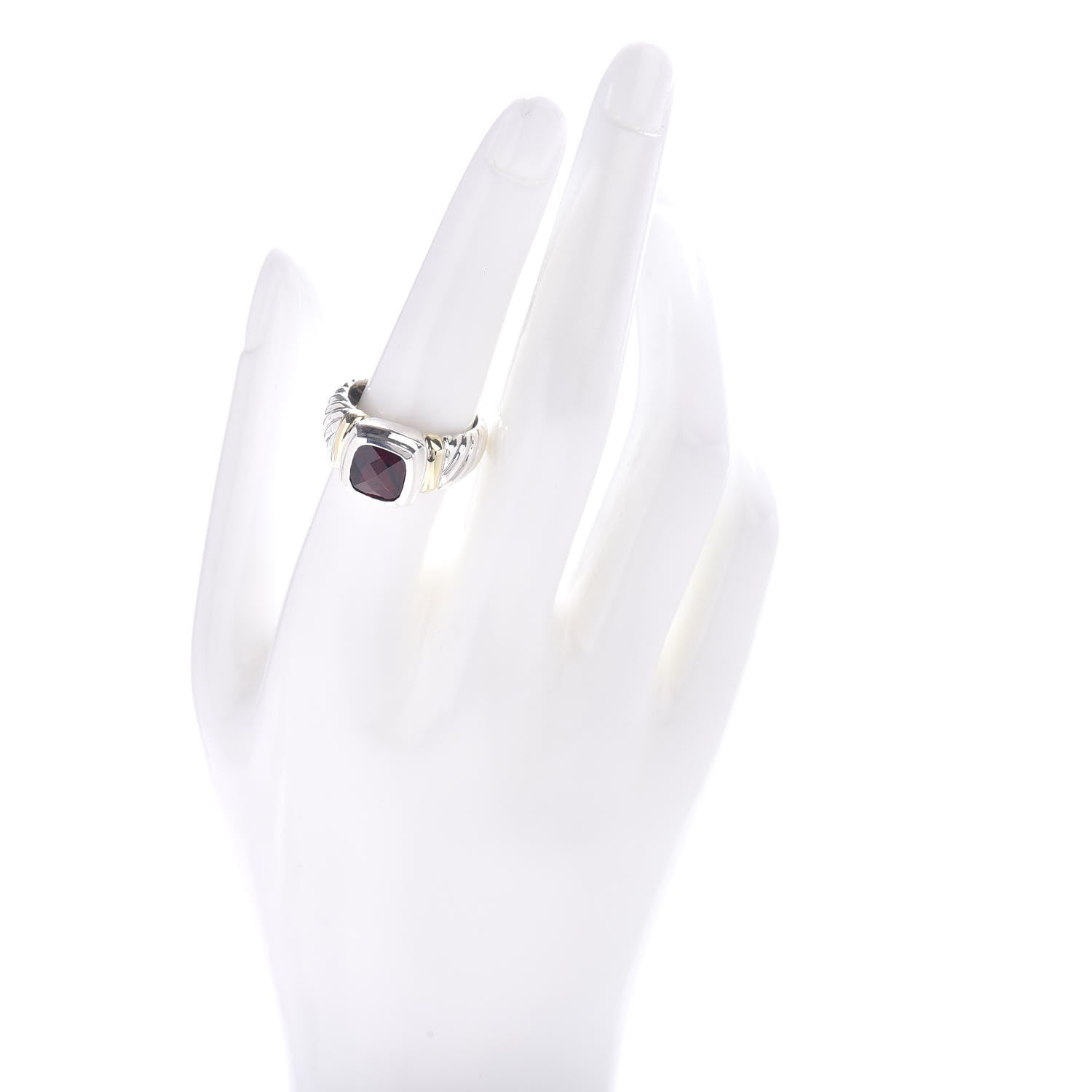 David Yurman Sterling Silver 14K Yellow Gold Garnet 7mm Noblesse Ring 57 8 2 of 6