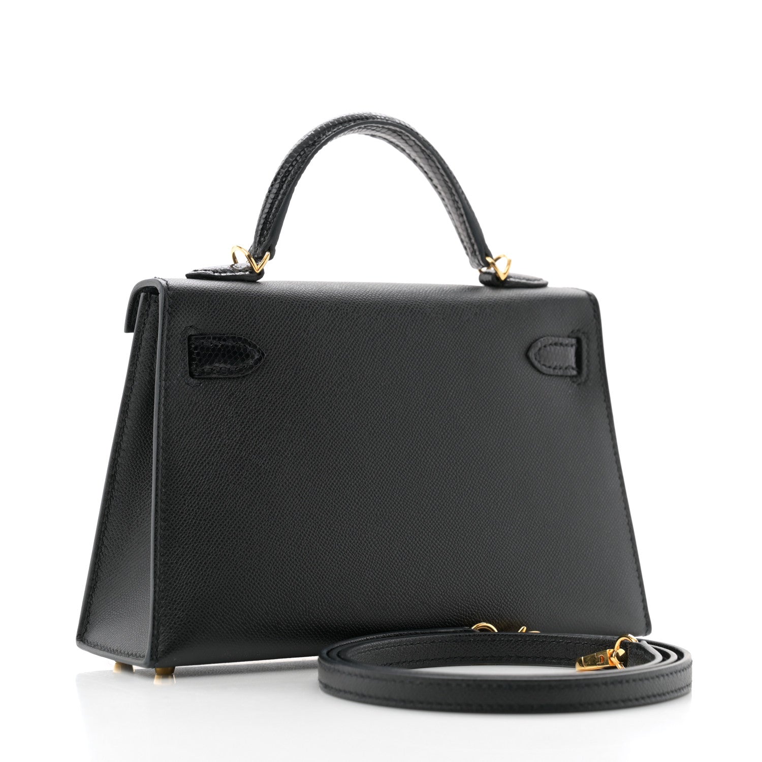 Hermes Madame Calfskin Lizard Mini Kelly Sellier Touch 20 Black 3 of 14