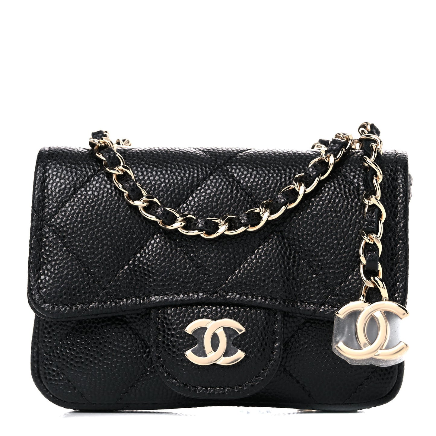 Caviar Quilted Mini Chain Belt Bag Black