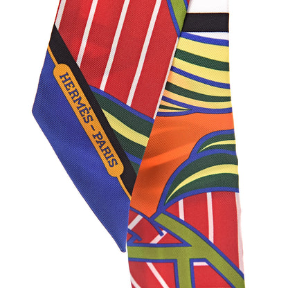 Hermes Silk Quadrige Twilly Rouge Orange Vert 3 of 5