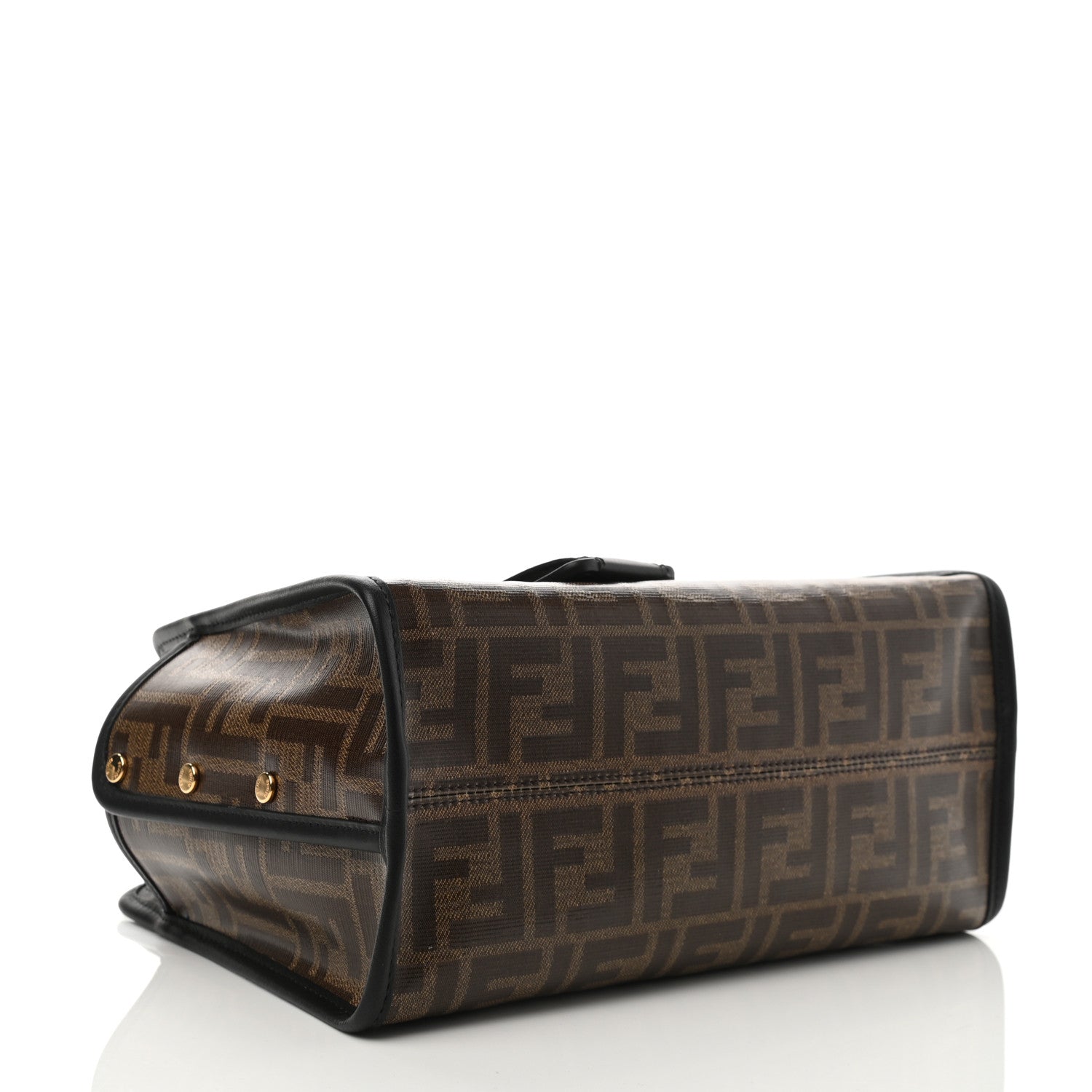 Fendi Glazed Fabric Vitello Century FF 1974 Stamp Patch Mini Peekaboo Defender Cover Mogano Panna Black 5 of 8