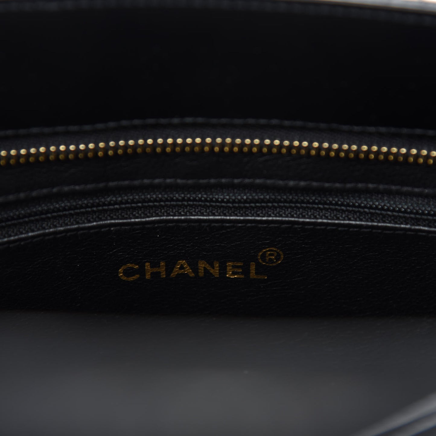 Patent Quilted Medallion Tote Black