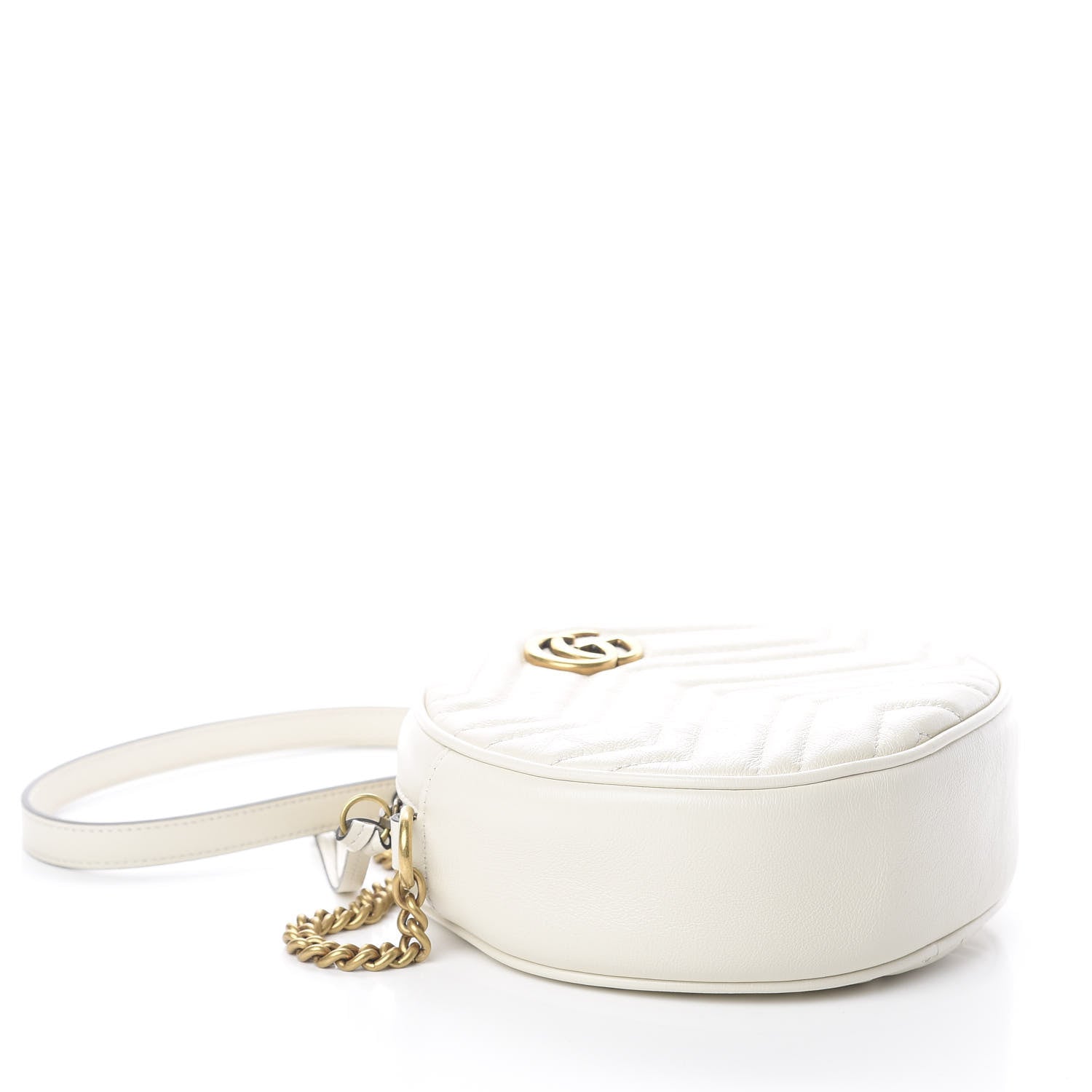 Gucci Calfskin Matelasse Mini GG Marmont Round Shoulder Bag White 3 of 8