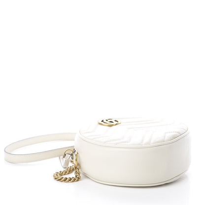 Gucci Calfskin Matelasse Mini GG Marmont Round Shoulder Bag White 3 of 8