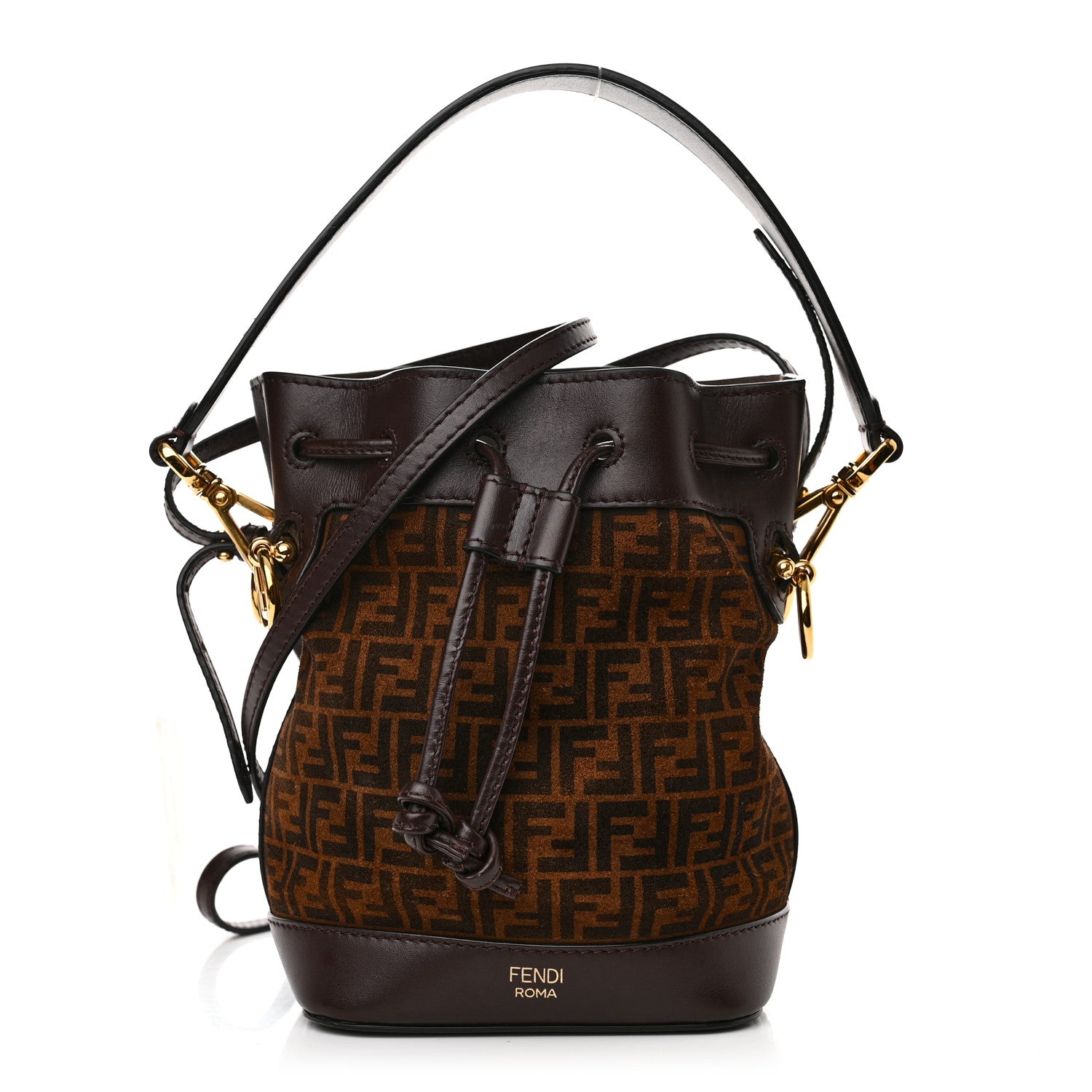 Fendi Suede Vitello King F is Fendi Micro FF Mini Mon Tresor Bucket Bag Sigaro Marrone Ebano 1 of 11