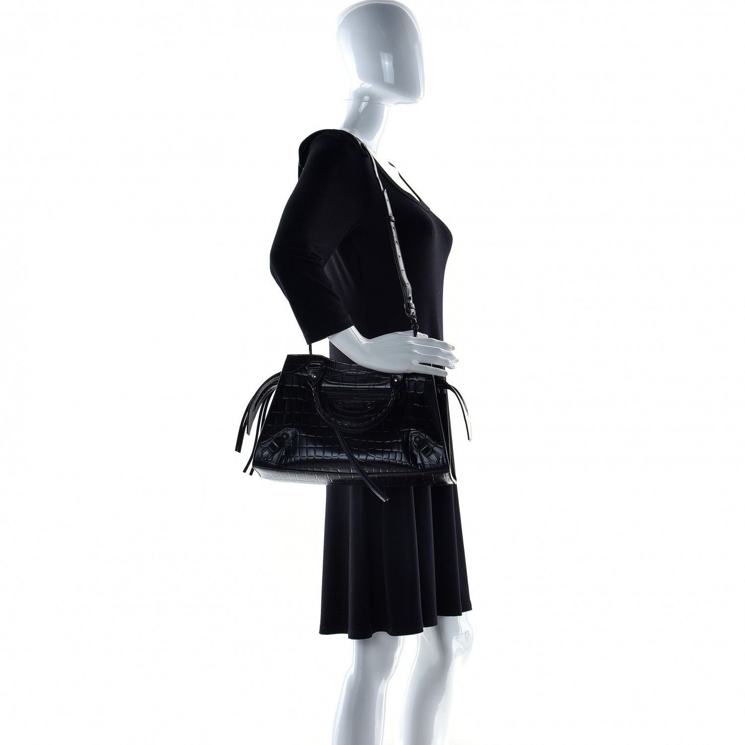 Balenciaga Semi Shiny Calfskin Crocodile Embossed Neo Classic Black Hardware S City Black 3 of 10