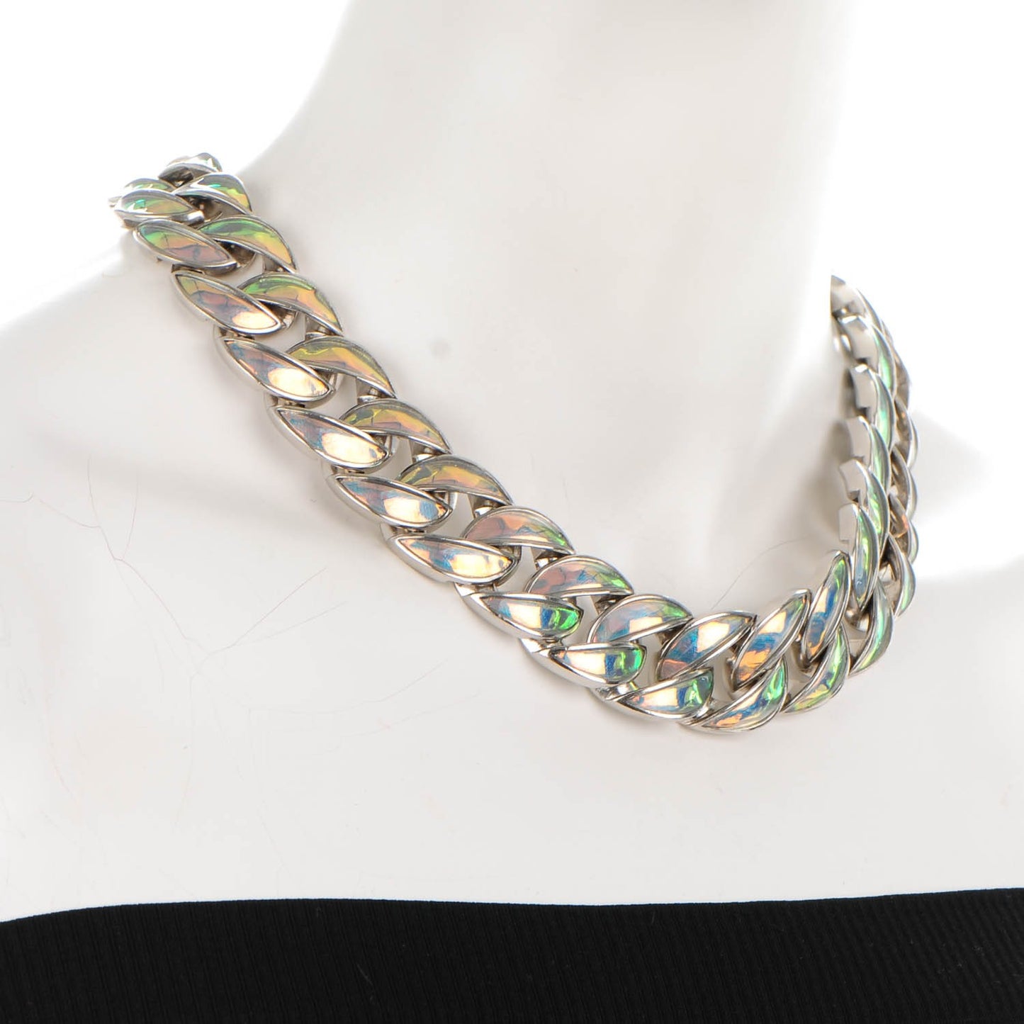 Iridescent CC Chain Link Choker Necklace Silver