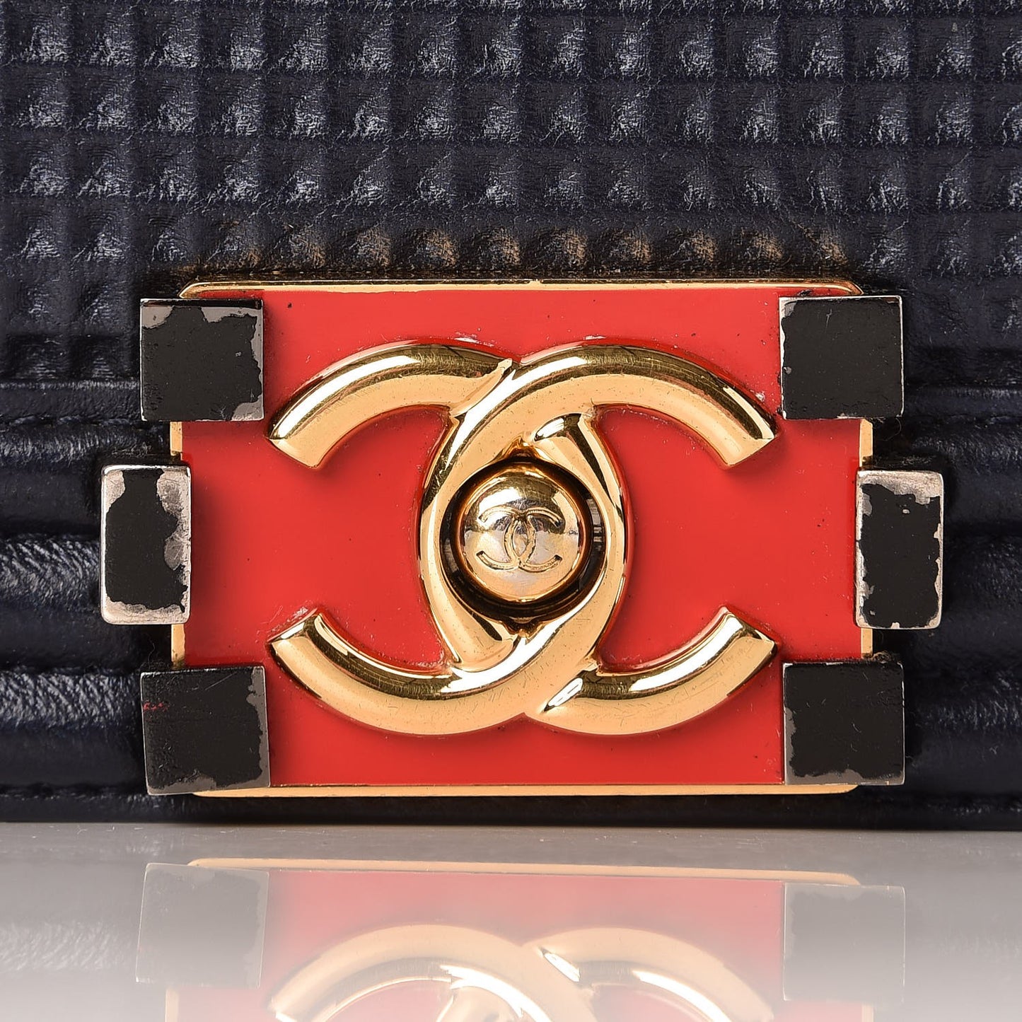 Lambskin Embossed Medium Boy Cube Flap Navy