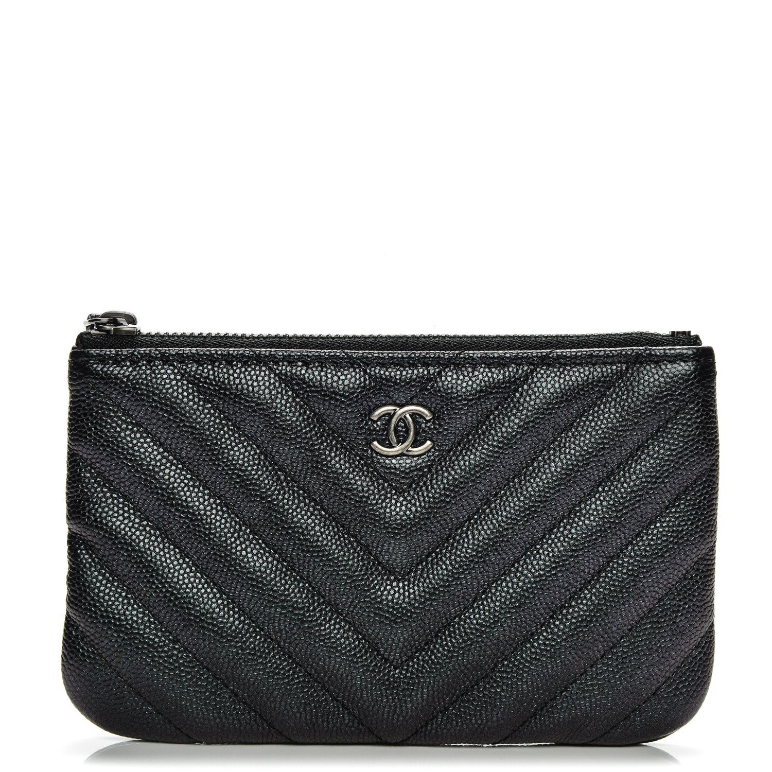 Chanel Iridescent Caviar Chevron Quilted Small Cosmetic Case Black 1 of 8