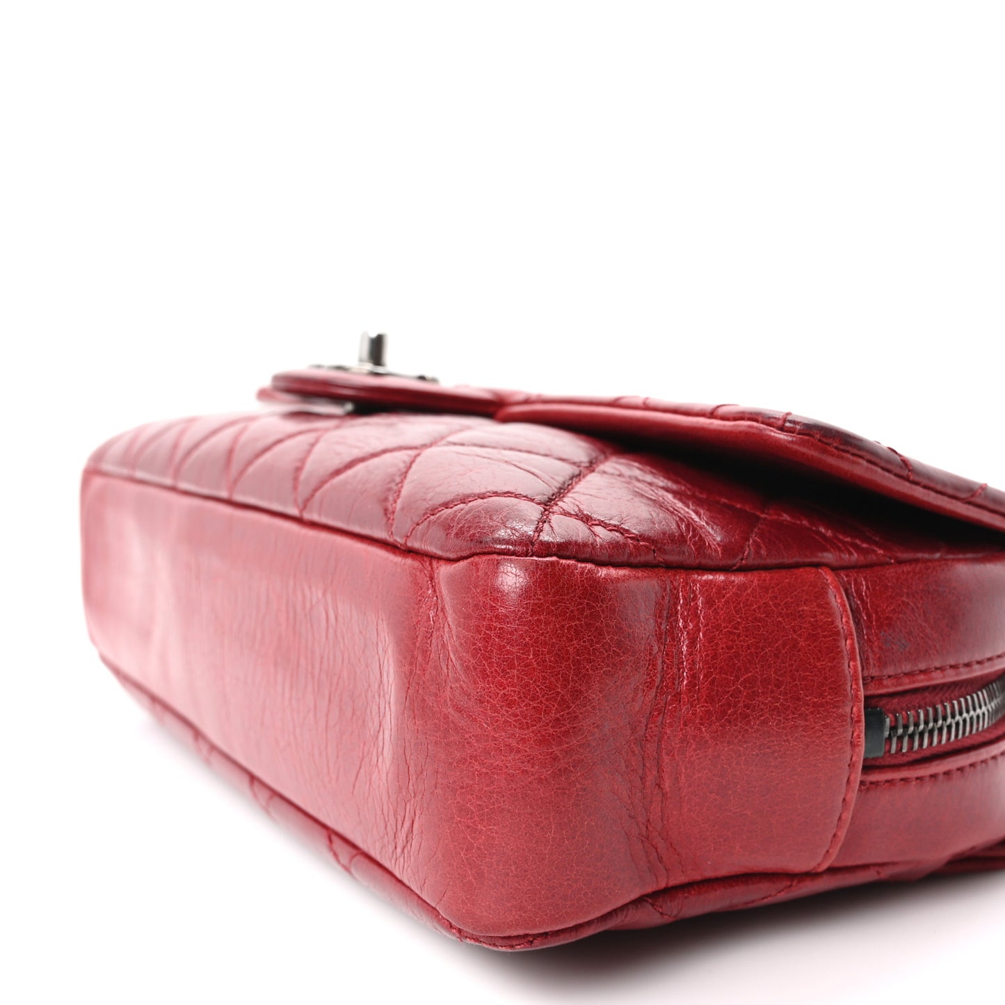 Glazed Calfskin Quilted Medium Duo Color Flap Dark Red