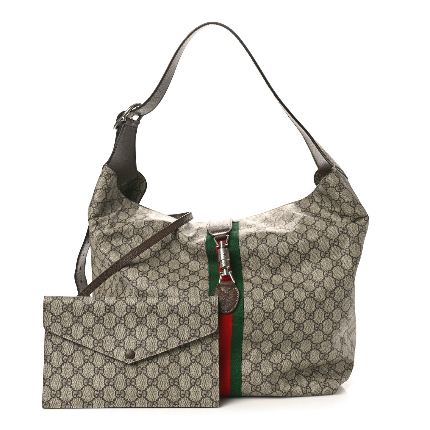 Tender GG Supreme Monogram Textured Dollar Calfskin Web Medium Jackie 1961 Crossbody Bag Beige Ebony New Acero