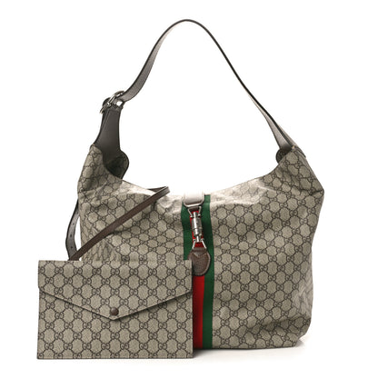 Gucci Tender GG Supreme Monogram Textured Dollar Calfskin Web Medium Jackie 1961 Crossbody Bag Beige Ebony New Acero 2 of 8