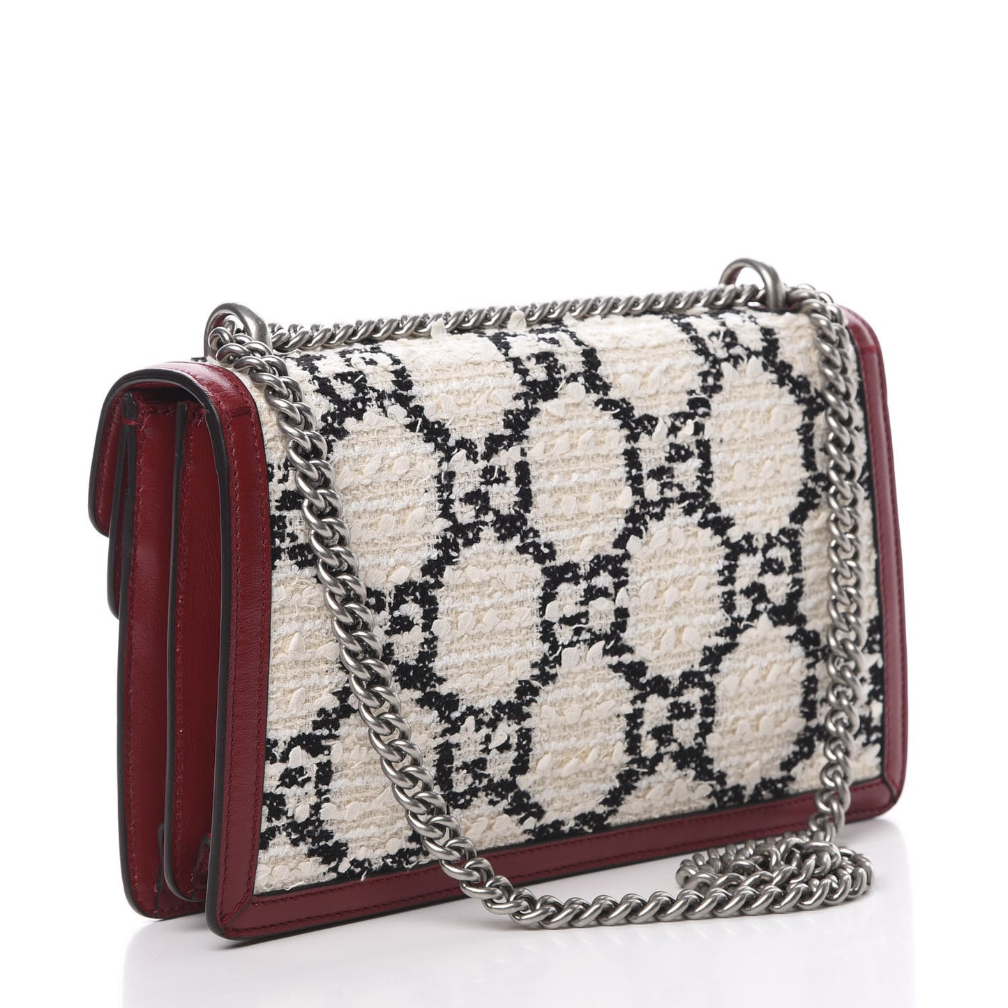 Tweed GG Monogram Small Dionysus Shoulder Bag White Black Romantic Cherry