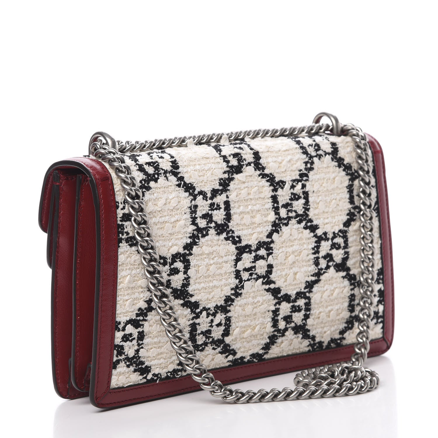Gucci Tweed GG Monogram Small Dionysus Shoulder Bag White Black Romantic Cherry 3 of 10